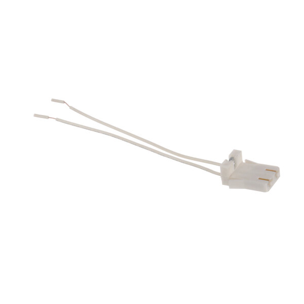A white Structural Concepts light socket with two wires.