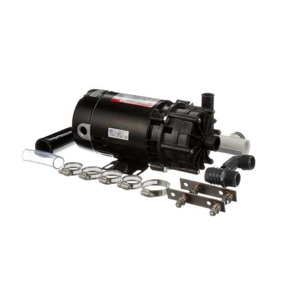 A Vogt water pump with a black electric motor, metal tubes, and hoses.