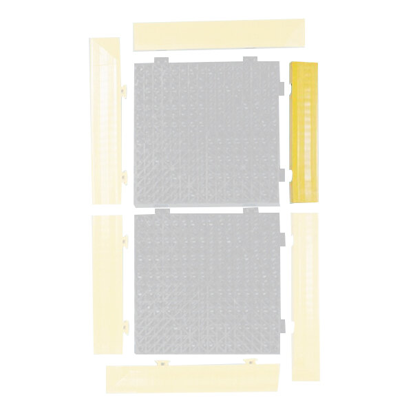 A white rectangular Cactus Mat edge ramp with yellow and grey tiles.