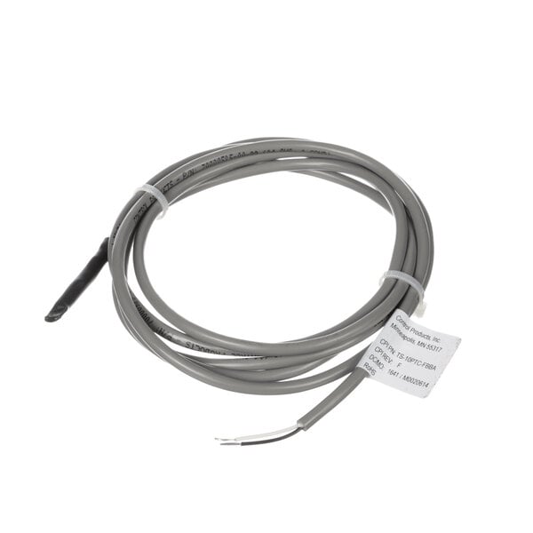 The gray cable of a HK Dallas Thermistor Probe with a white connector.