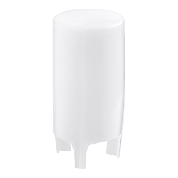 A white plastic cylindrical siphon cap with a black lid.