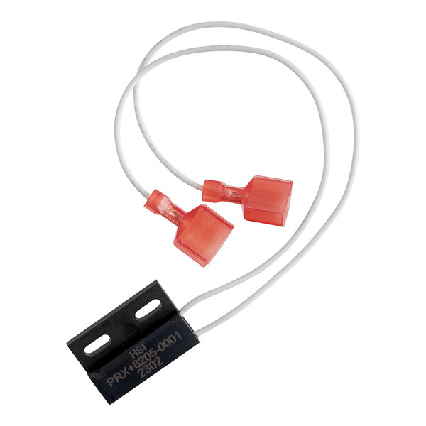 A red and white cable with a red plug attached to a Fetco Reed Switch Assembly.