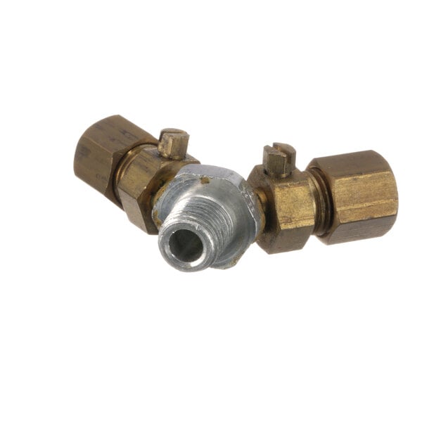 A close-up of the Vulcan Dual Pilot Valve with two brass nuts on metal pipes.