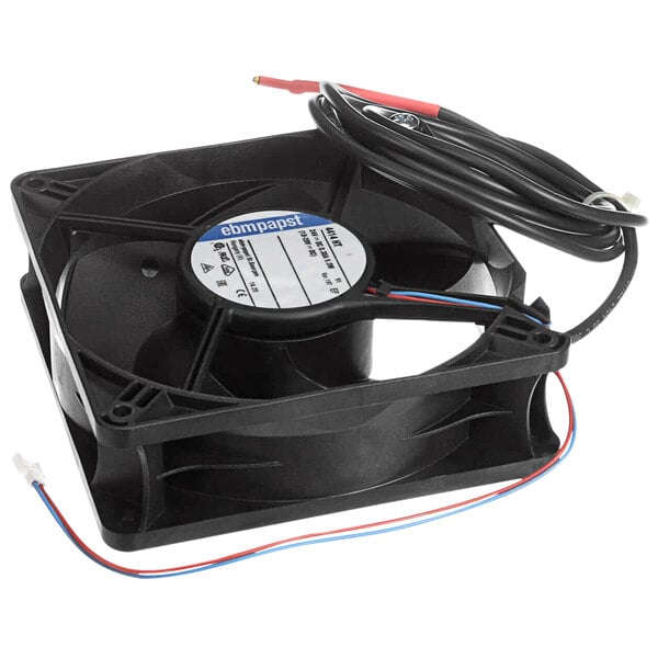 A black Rational cooling fan with wires.