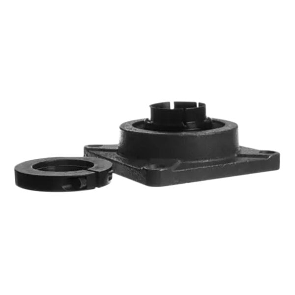 A black metal Alliance Laundry bearing flange with a round hole.