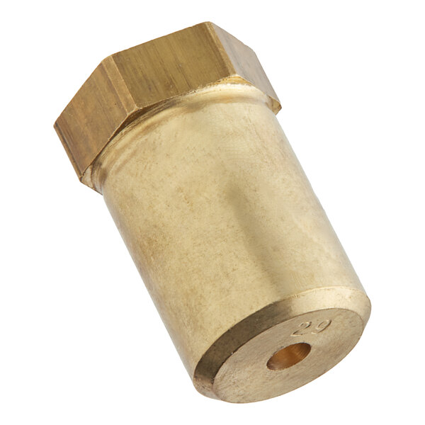 A brass threaded cylinder.