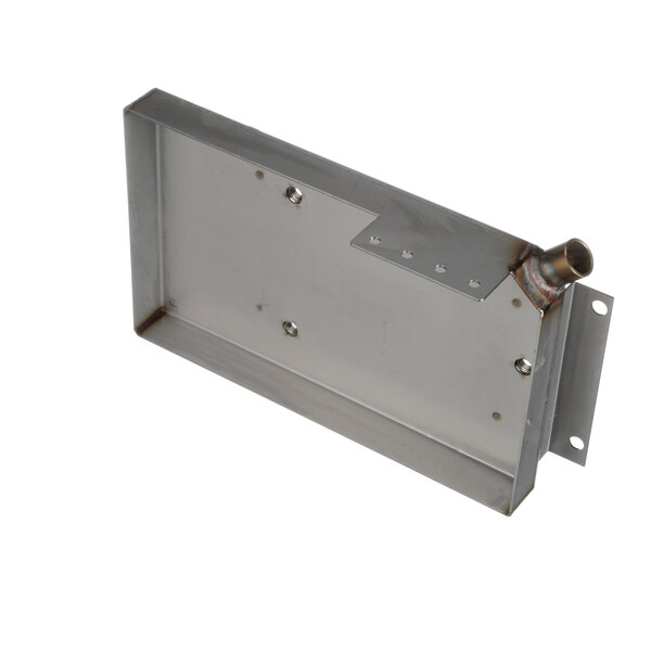 A metal Hoshizaki drain pan with a metal handle and holes.