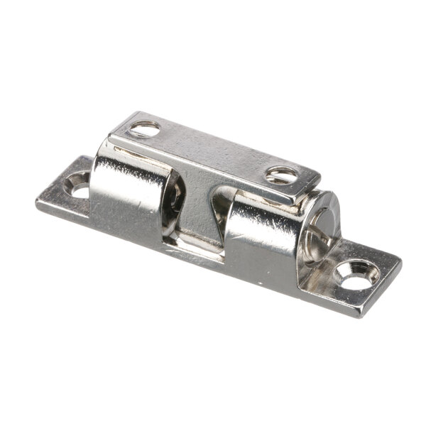 A stainless steel Insinger D2543 door catch with two holes.