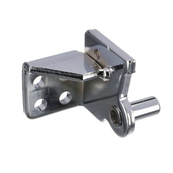 A metal bottom right hinge for a Turbo Air refrigerator with holes in it.
