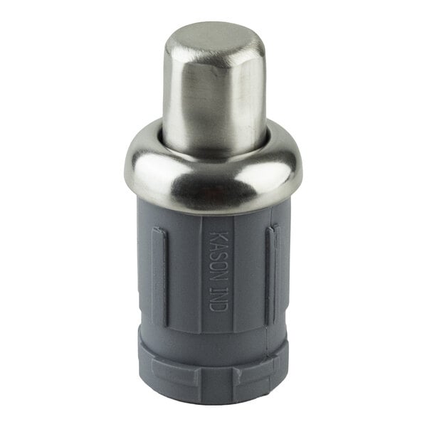 A stainless steel foot with a gray plastic base, designed for use with 1-5/8 inch equipment legs.