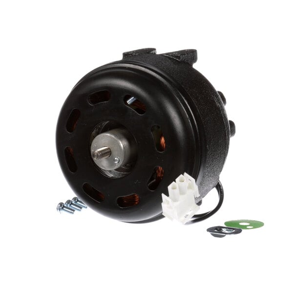 a black round object with a white wire and screws
