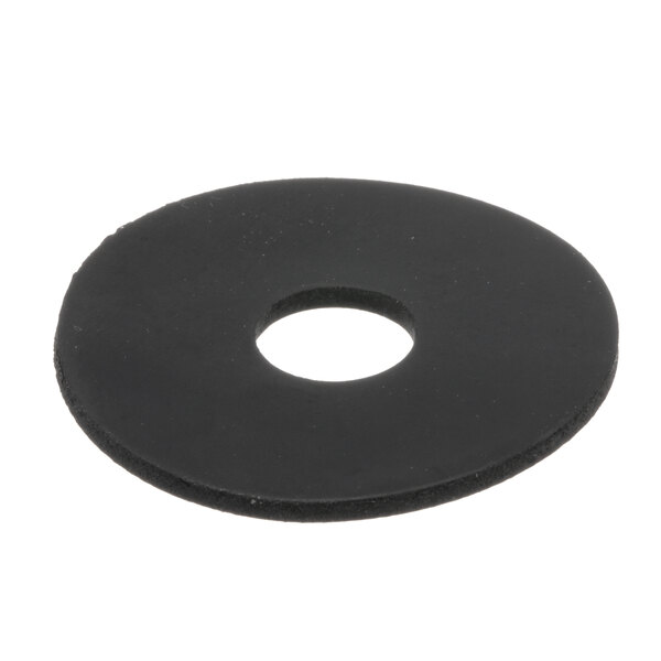 A black rubber washer with a hole.