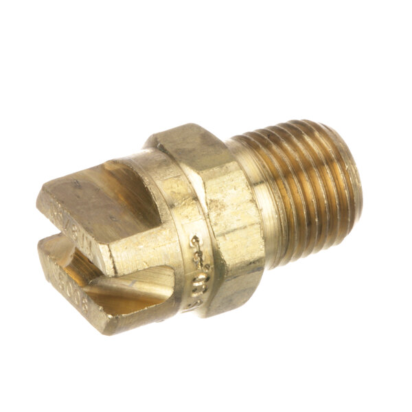 A brass threaded bolt with a nut.