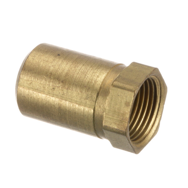 A close-up of a brass threaded female fitting on a Vulcan hood.