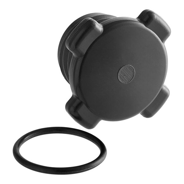 A black plastic Hobart wash arm plug with a round center and a rubber ring.