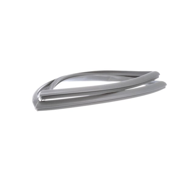 A pair of silver and grey plastic rings with a grey rubber seal inside.