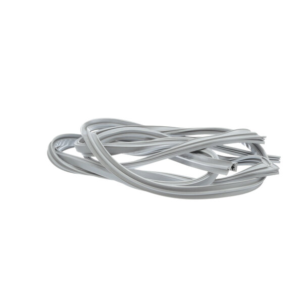 A close-up of a silver wire on a white background.