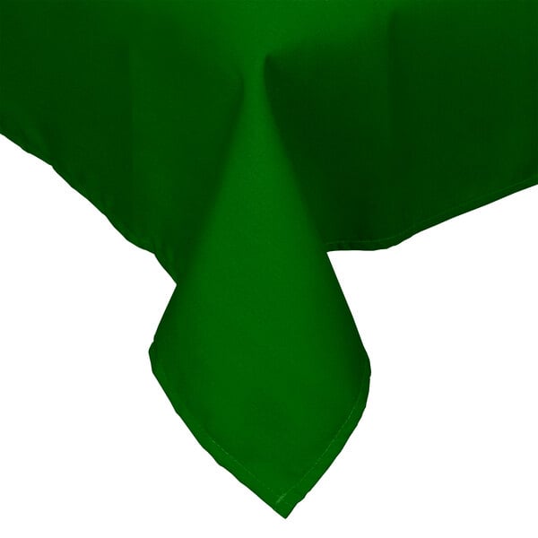 A green hemmed Intedge rectangular table cover.