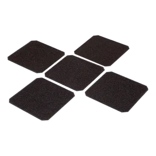 A group of black square Alliance Laundry filters with white lines on a white background.