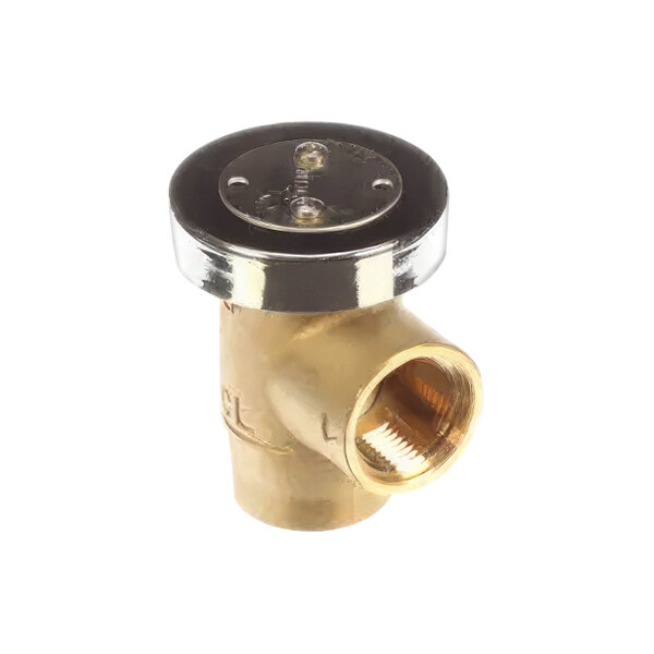 A brass Alliance Laundry valve with a black metal cap.