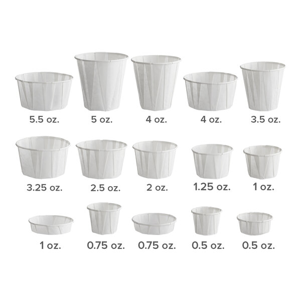 A white paper container with a row of Genpak Harvest Paper Souffle cups.