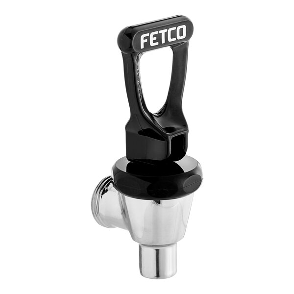 A black and silver Fetco faucet for coffee dispensers.