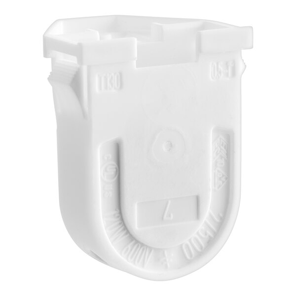 A white plastic BKI lamp holder with a number on it.