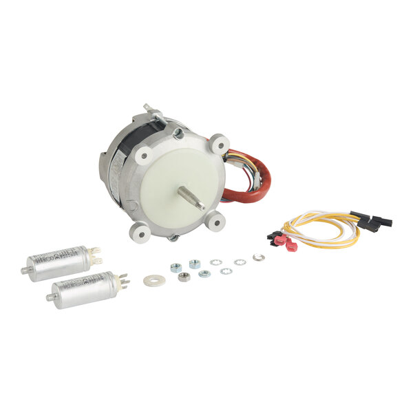 A Moffat M235625K 2-speed fan motor kit with capacitors, wiring, and mounting hardware.