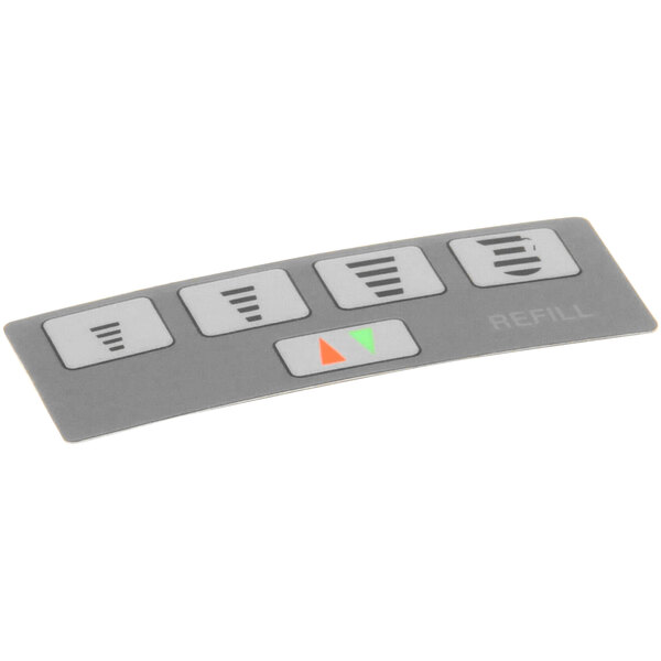 A grey and white rectangular Cornelius portion control panel with three buttons.