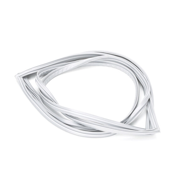 A close-up of a white rubber gasket with a white plastic ring.