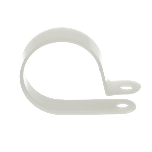 A white plastic True Refrigeration cable clamp with a hole.