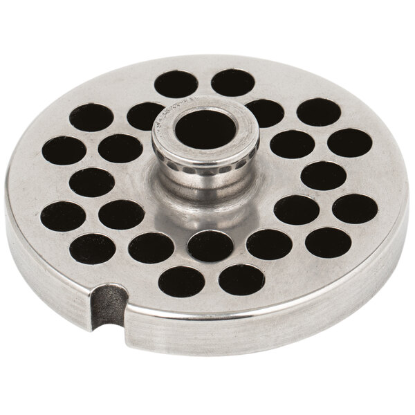 A Globe stainless steel chopper plate with holes.