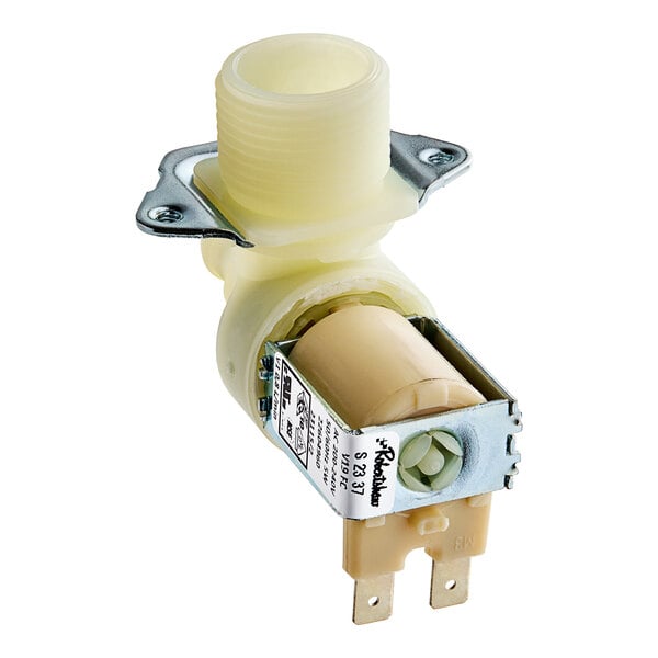 A white Manitowoc Ice water inlet valve with a plastic cover.