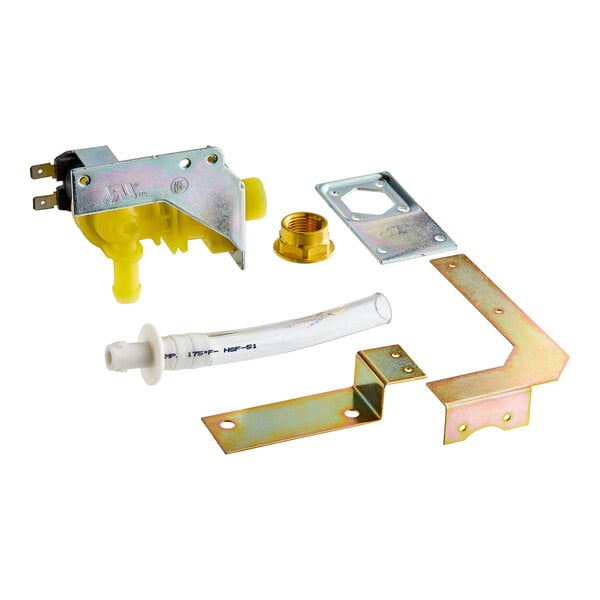 A yellow and silver metal Manitowoc Ice water valve kit with Bitron parts.