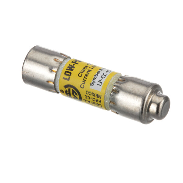 A close-up of a Ovention low-pressure fuse with a yellow and black label.