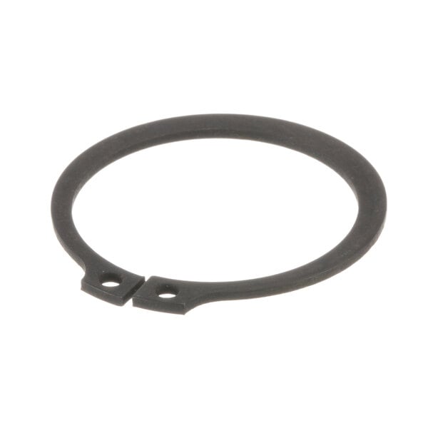 A black circular metal ring with two holes.