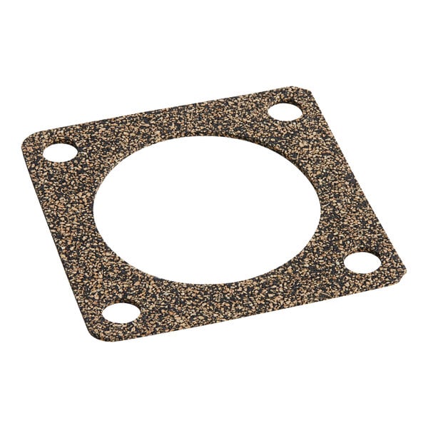 A black circular gasket with holes.