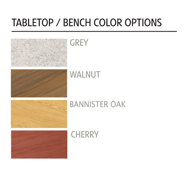 A National Public Seating cafeteria table with a white, wood, and red surface.