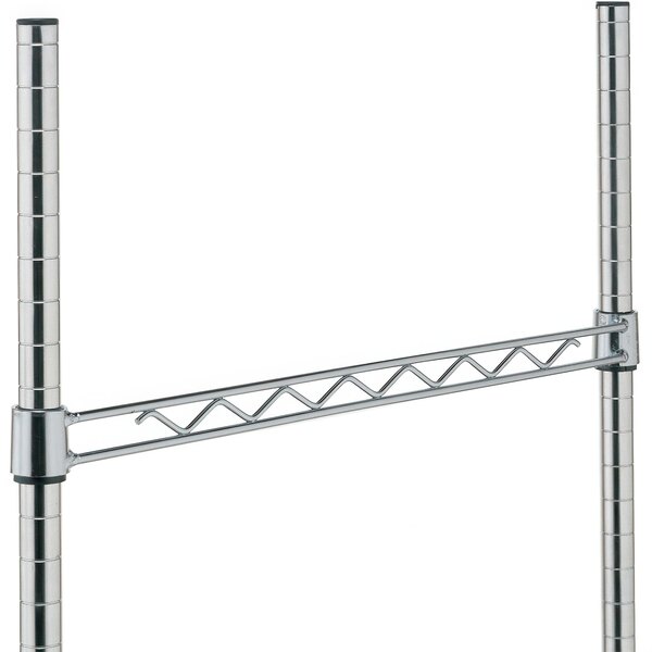 A Metro chrome hanger rail with metal bars.