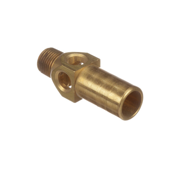 A close-up of a brass Groen burner jet orifice.