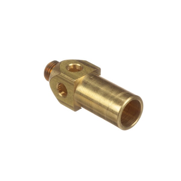 A close-up of a brass Groen gas jet with holes.