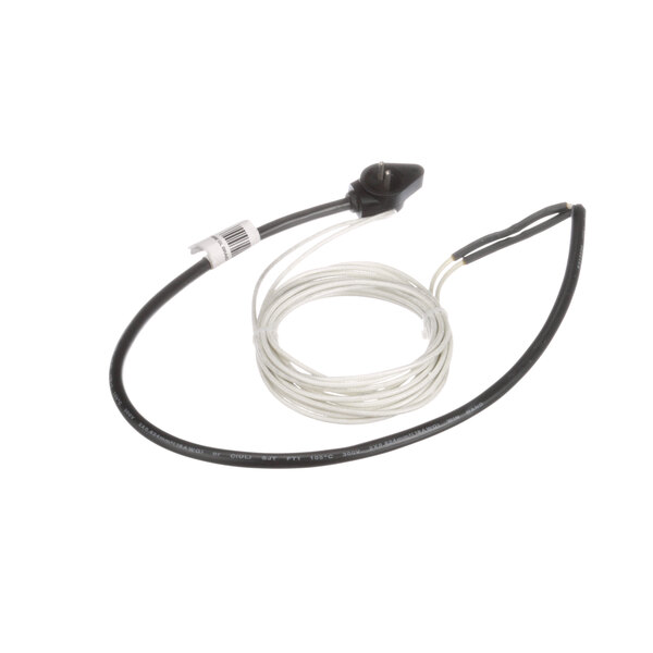 A black and white wire and cable with a white background.