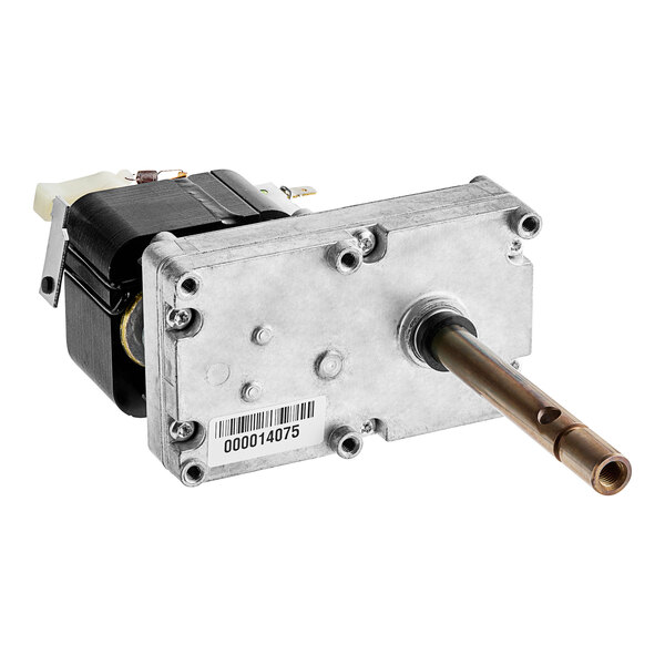 A Manitowoc Ice motor with a metal shaft.