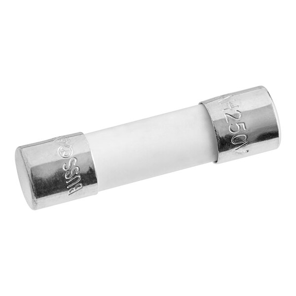 A close-up of a white and silver Manitowoc Ice ceramic fuse with a metal handle.