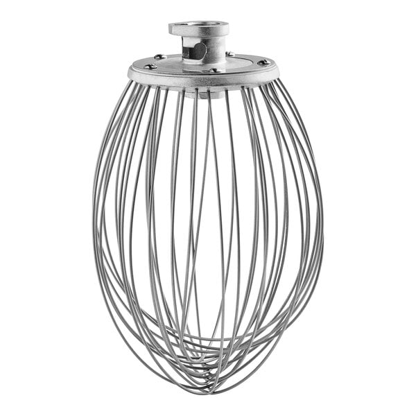 A Hobart wire whip with a metal handle.