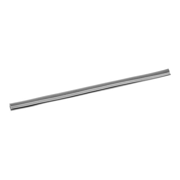 A long metal bar with black edges on a white background.