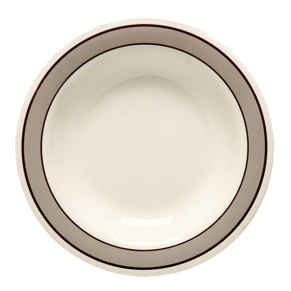 a white plate with a black band