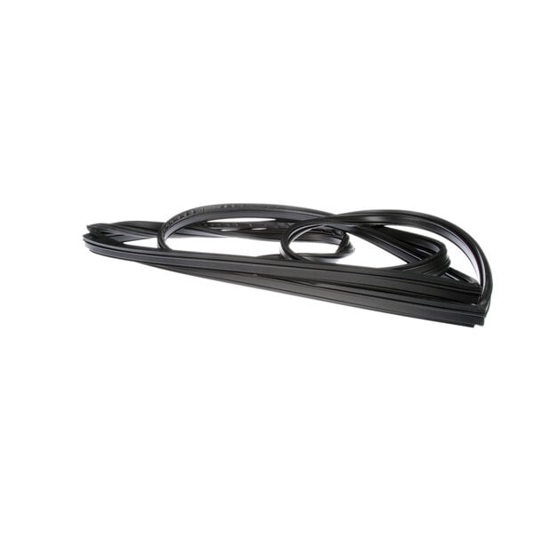 A close-up of a black rubber True Refrigeration door gasket on a white background.