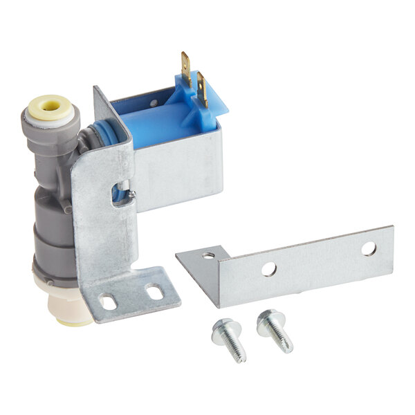 A Manitowoc Ice water inlet valve kit with screws and a grey plastic pipe.