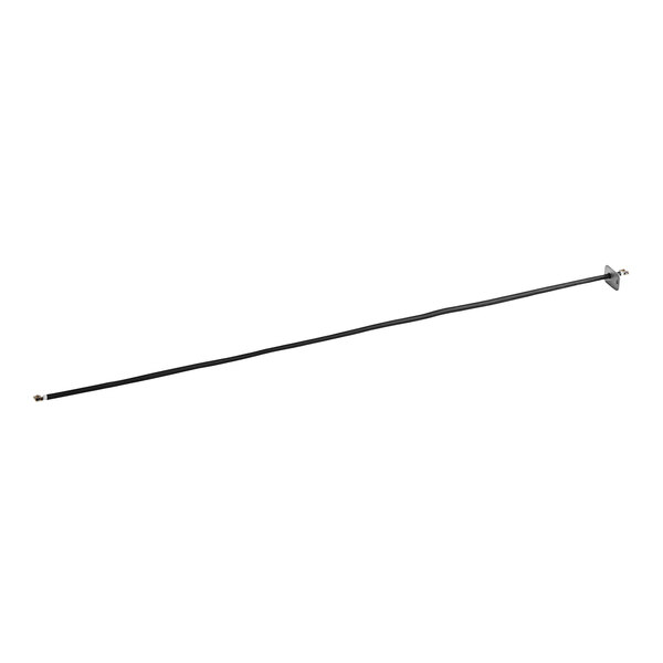 A long black wire with a metal bracket on one end.